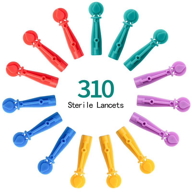Blood Lancets for Diabetes Testing - 33 Gauge Diabetic Lancets for Blood Testing and Glucose Testing - Fits Most Lancing Devices - 310 Count (Colourful)