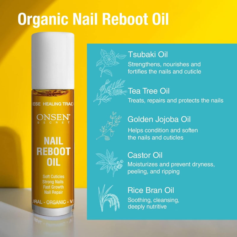 Onsen Secret Nail Reboot Duo - Treatment for Damaged Nails - Natural Nail Care & Cuticle Repair - Visible Results For Perfect Nails, Cuticle Conditioner Cream 15ml & Nail Reboot Oil 10ml 0.85 Fl Oz (Pack of 2)
