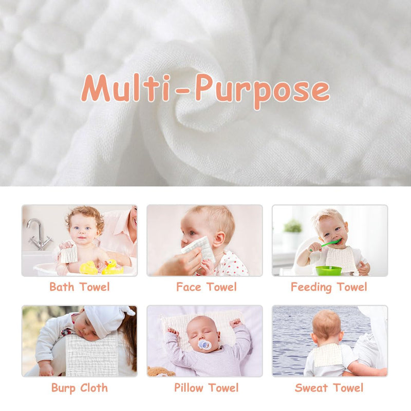 AIDEA Burp Cloths-20"x10", Muslin Burp Cloths for Babies, Highly Absorbent Cotton Burp Cloths, Large Soft Breathable Baby Rags for Boys and Girls, Newborn Essentials, White-10 Pack 20"X10" - BeesActive Australia