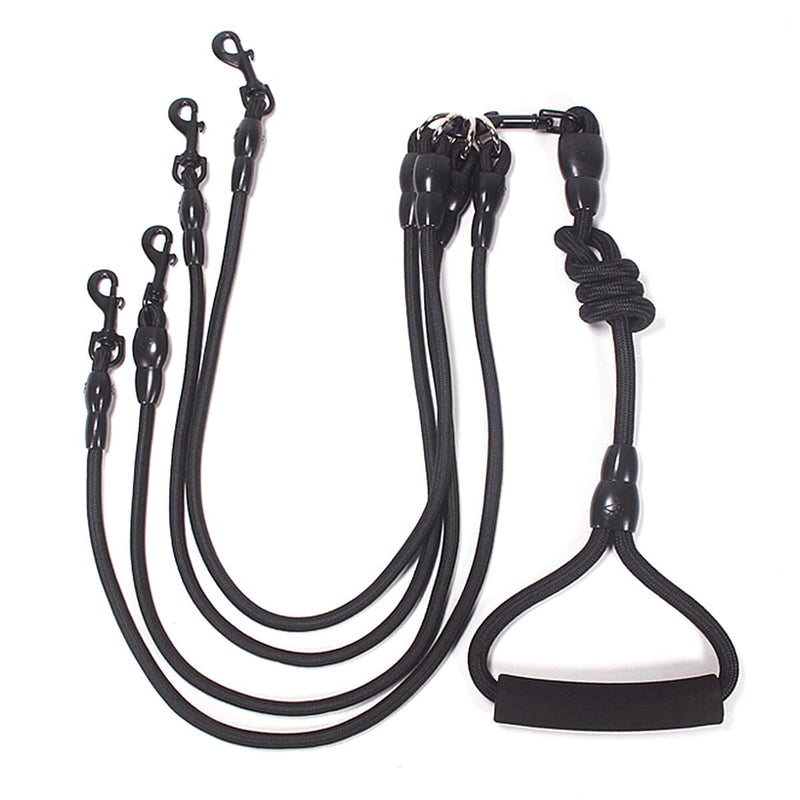 Petyoung 2/3/4 Way Pet Walking Couplers Lead Nylon Braided Rope No Tangle Dog Walking Tracks for 2/3/4 Dogs 4 Way Black - BeesActive Australia