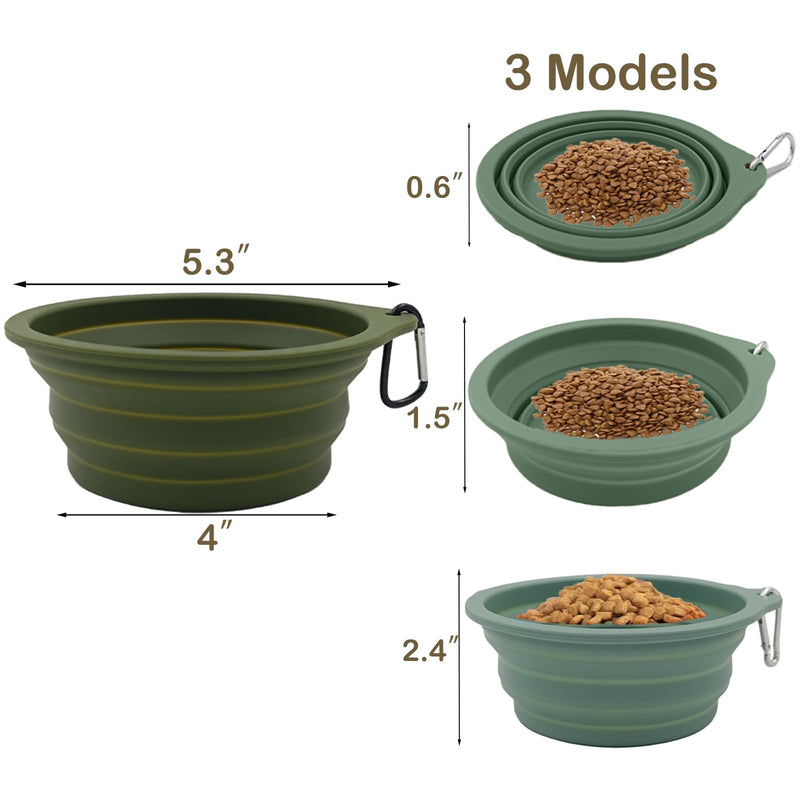 2 Pack Collapsible Dog Travel Bowls (21oz/600ml), 100% Food Grade Silicone Integrated Molding, No Plastic Rim, Portable Pet Feeding Watering Dishes for Outdoors with Clasp, BPA Free Avocado Green+Light Green - BeesActive Australia