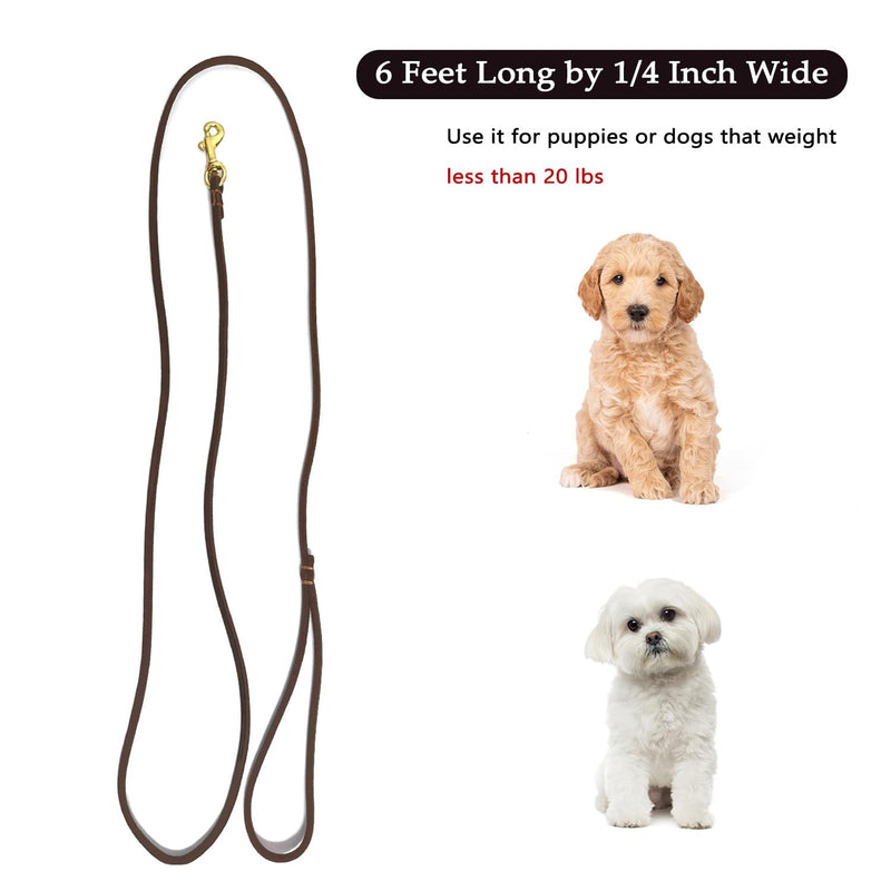 Guiding Star Leather Dog Leash 6 ft x 1/4 inch,Thin and Lightweight Leather Leashes for Small Dogs,Leather Cat Leashes for Small Cats,Soft Genuine Leather Dog Training Leashes for Petite Dogs Brown Basic Leash - BeesActive Australia