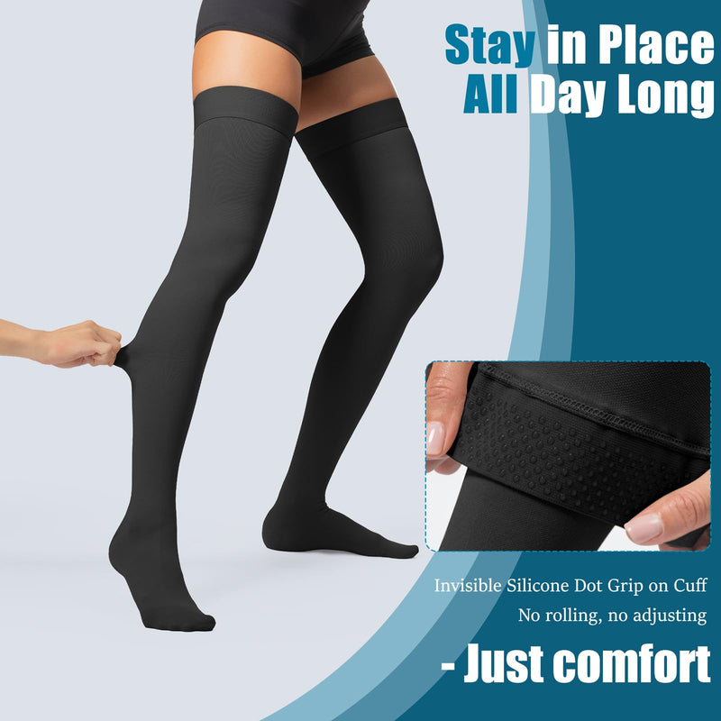 Thigh High Compression Socks,20-30 mmHg Closed Toe Compression Stockings for Men Women,for Varicose Veins,Edema,DVT Large(1 Pair) Black