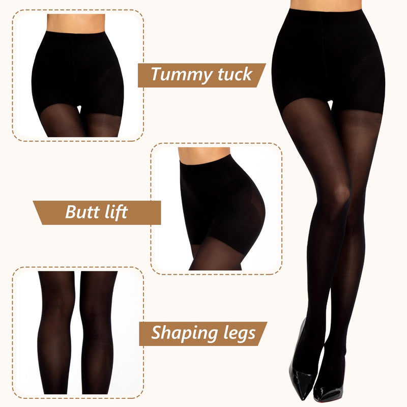 MANZI 2 Pairs Compression Pantyhose for Women Shaping Black Tights 10-15mmHg Support 50D Opaque Stockings Small