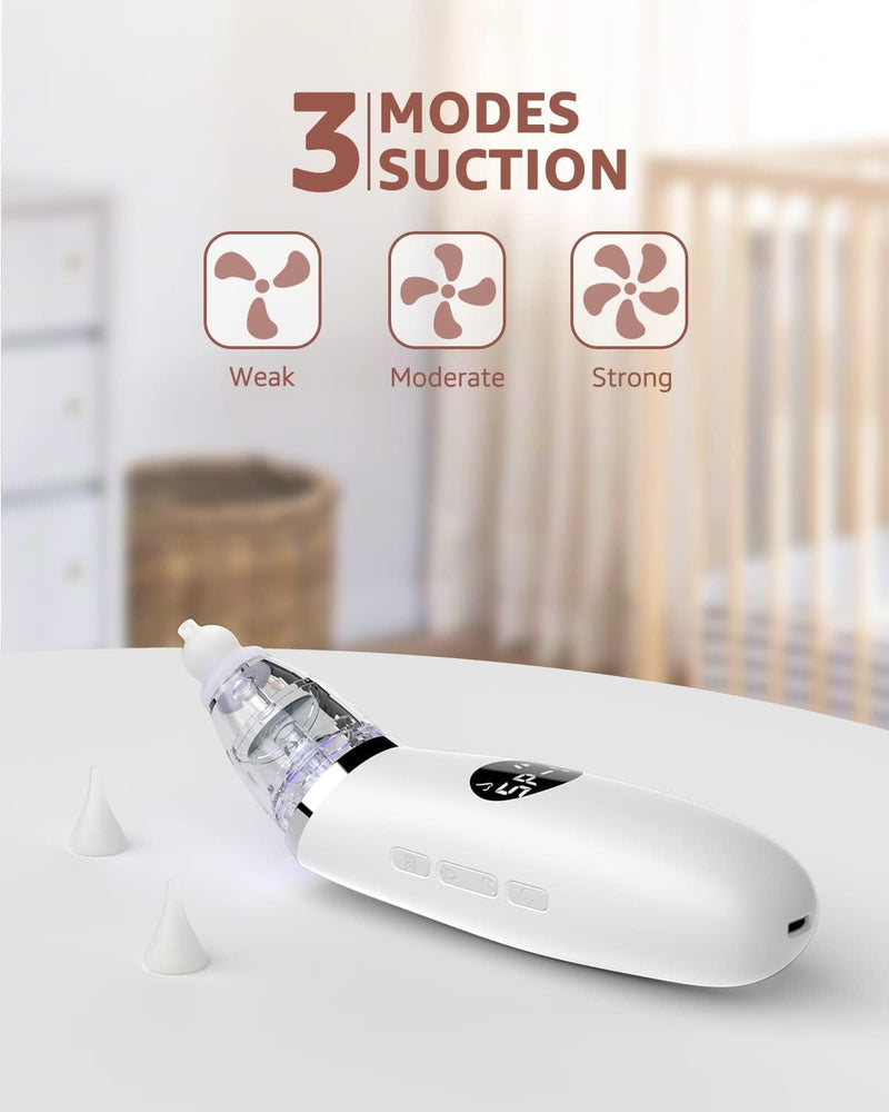 GROWNSY Nasal Aspirator for Baby | Baby Nose Sucker | Electric Nose Suction for Toddler, Ergonomic Booger Sucker with 3 Silicone Tips, Music & Light Soothing Function(White) White - BeesActive Australia