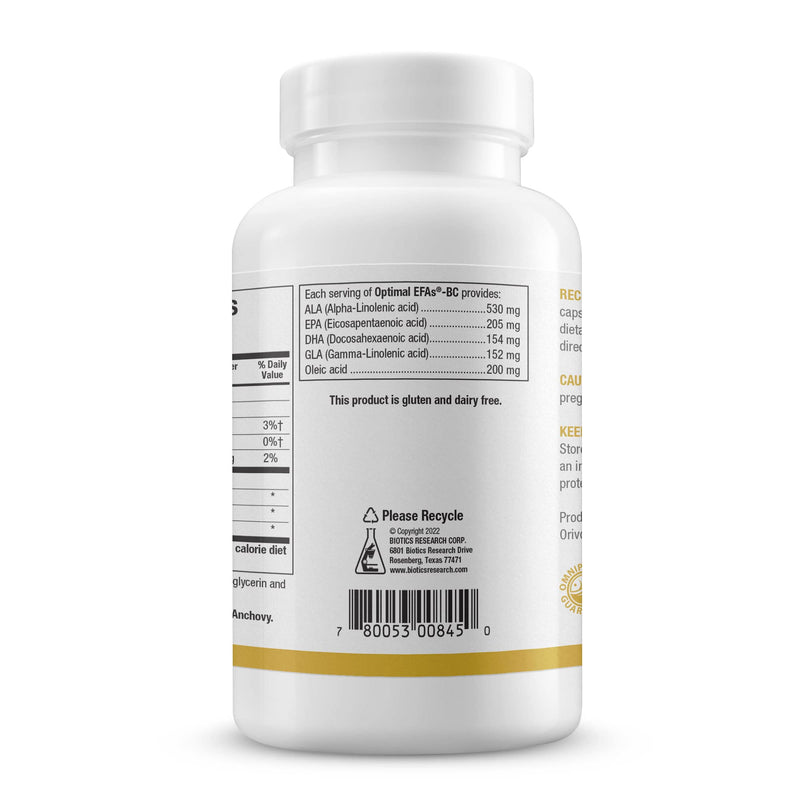 BIOTICS RESEARCH Optimal EFAs - BC, Proprietary Blend of Fish, Flaxseed and Blackcurrant Seed Oils. Balance of Omega3, 6 and 9 Fatty Acids, 120 Softgels Unflavored 120 Count (Pack of 1)