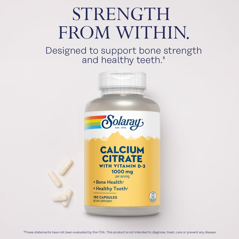 SOLARAY Calcium Citrate with Vitamin D3 1000 mg, 180 Capsules | Bone, Teeth, Muscle & Nerve Support, Calcium Citrate with Vitamin D3, 30 Servings, Lab Verified 180ct