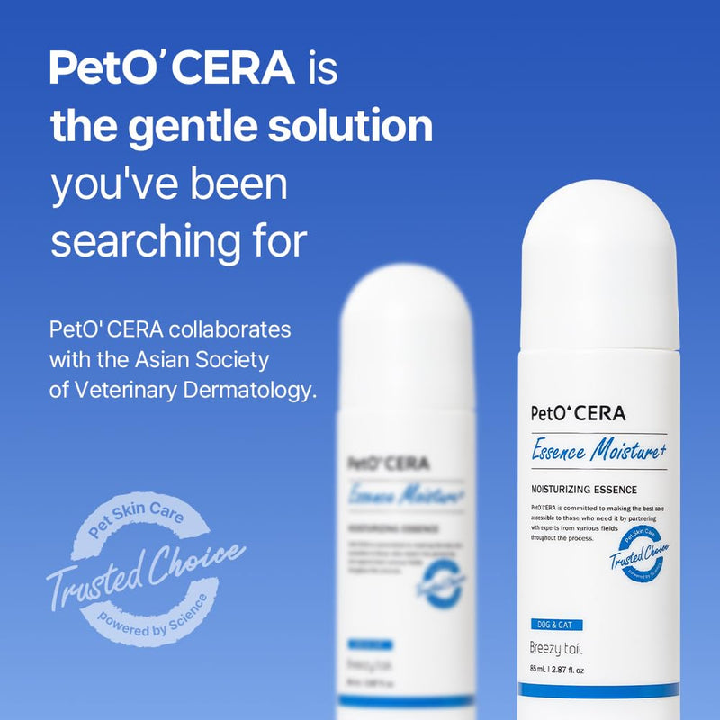 Breezytail PetO'CERA Moisture Essence Plus, Dry, Itchy Skin Care & Hot Spot, Irritation Relief Roll-on Serum for Dogs & Cats. Soothing Moisturizer, Hypoallergenic (85ml / 2.87 fl oz)