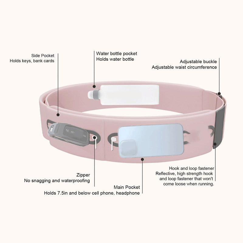 YUYTE Slim Running Belt Fanny Pack, Portable Fitness Waist Pack Bag Phone Holder for Exercise, Hiking, Cycling, Jogging and Workout with Reflective Strips (Pink) Pink