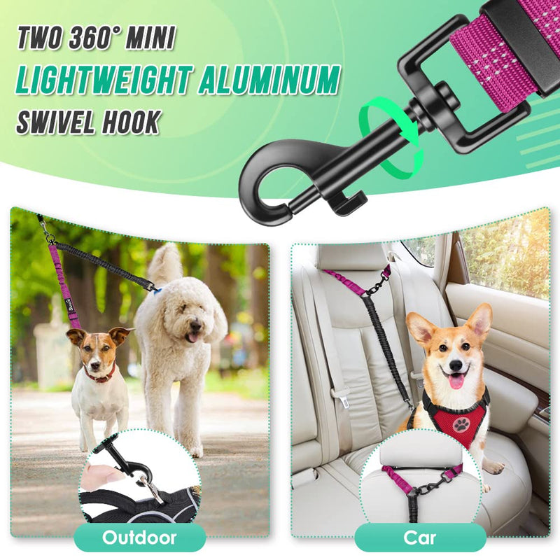 Two Dog Lead, 2 in 1 Upgraded Double Dog Leash Attachment Combine Adjustable Strap and Shock Absorbing Bungee No Tangle Dual Training Splitter for Different Size Dogs Fuchsia - Medium - BeesActive Australia