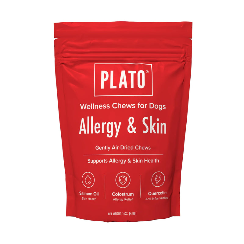 PLATO Pet Treats Air-Dried Wellness Chews for Dogs – Functional Dog Chews – Supports Skin Health & Allergy Relief – Salmon Oil, Colostrum & Quercetin Recipe 16oz 120 Count (Pack of 1)