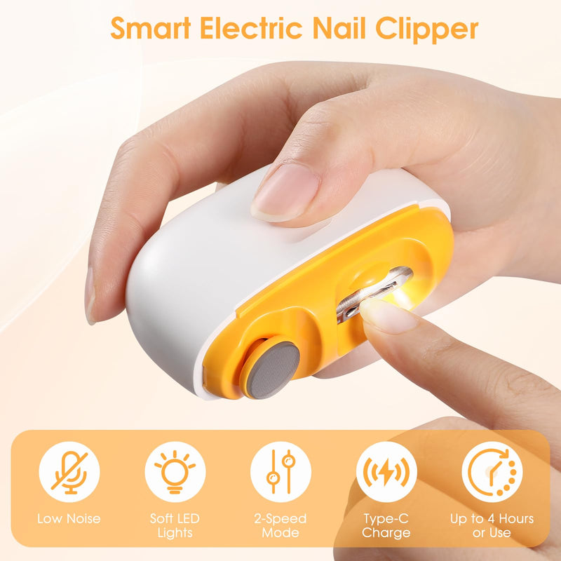 Electric Nail Clipper - 2 in 1 Smart Electric Nail Clippers for Seniors, Adults, Baby, Children, Polishing Clipper with LED Light, 2 Adjustable Speeds, USB Rechargeable Electric Nail Trimmer (White) White