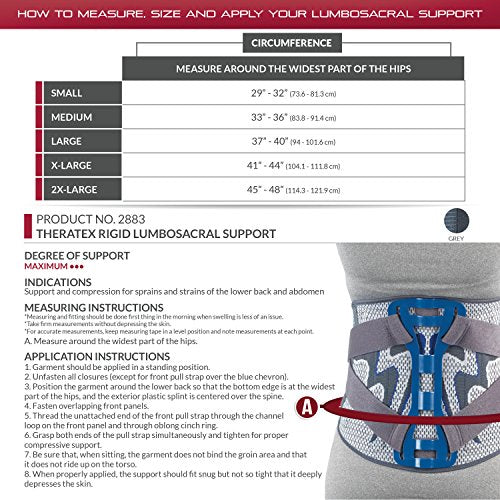 OTC Lumbosacral Back Splint, Theratex Spinal Maximum Support, Gray (Rigid Splint), Large