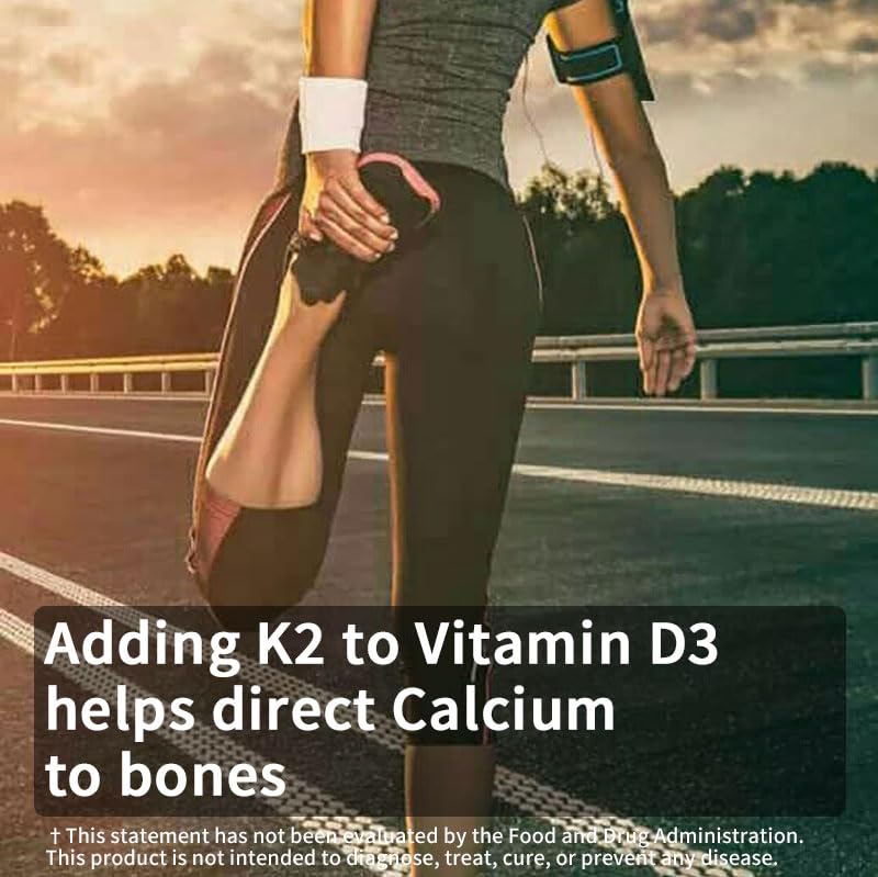 d3 k2 Vitamin 10000 iu, 180 Coconut Oil Softgels | 2 in 1 Vitamins Supplement D3 10000 IU & K2 (MK7) 200 mcg, Easy to Swallow, Supports Calcium Absorption, Bone Immune, & Heart Health 180softgels