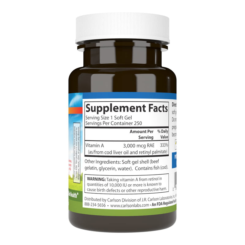 Carlson - Vitamin A, 10000 IU (3000 mcg RAE), Vision Health, 250 Softgels 250 Count (Pack of 1) - BeesActive Australia