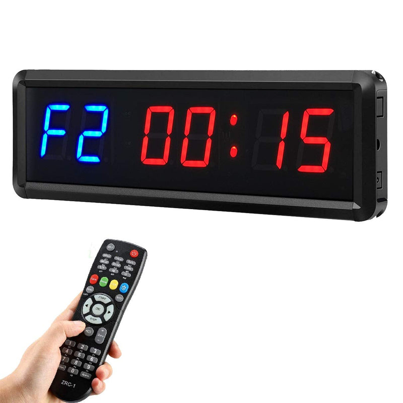 Gym Timer Clock Digital Interval Tabata Workouts Fitness Wall Small with Remote Home Garage Office Jujitsu School Referee Studio Church Service (Two Blue+Four Red 1.5") Two Blue+four Red 1.5"
