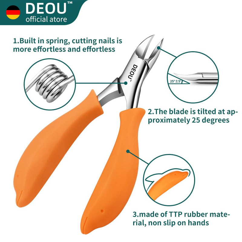 DEOU Podiatrist Toenail Clippers Ingrown Toenail Tools for Thick Nails and Inlaid Nails,Manicure and Pedicure Clippers,Heavy Duty Nail Clippers, Pedicure Tools (Orange+Nail Remover) Orange+nail Remover
