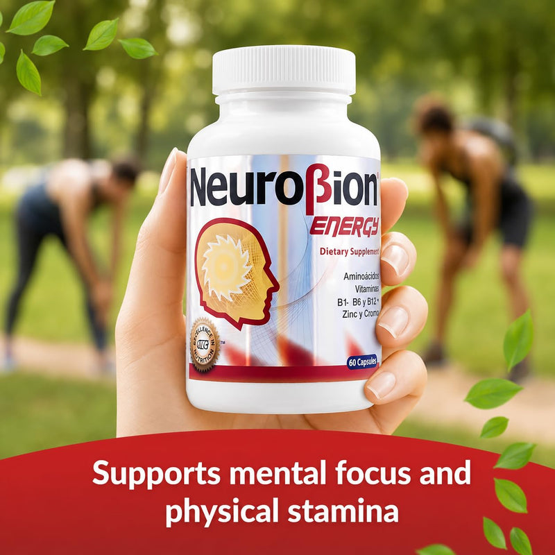 60 Caps Neurobion Energy - Amino Acids Vitamin B1 B2 B6 B12 - Increases Brain Alertness & Stamina | One a day supports normal metabolism and nervous system function; sealed, authentic import 60 Count (Pack of 1)