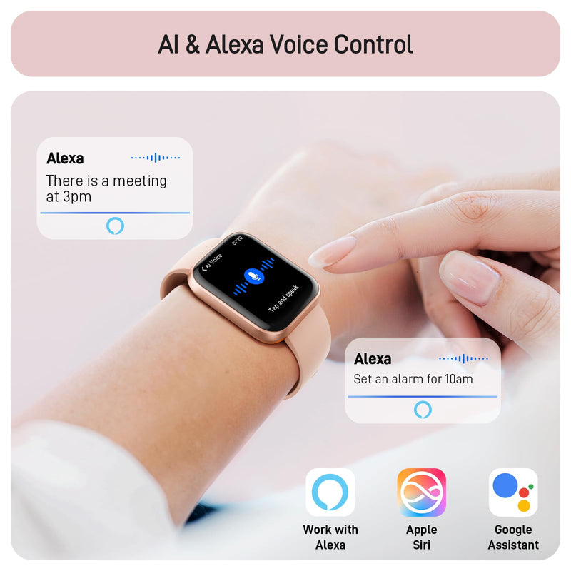 Tensky Smart Watch for Women Android & iPhone, Alexa Built-in, 1.8" Touch Screen Fitness Tracker with Answer/Make Calls, 3ATM Waterproof Heart Rate/Sleep/SpO2 Monitor, Pedometer, 100+ Sport Modes Rose Pink