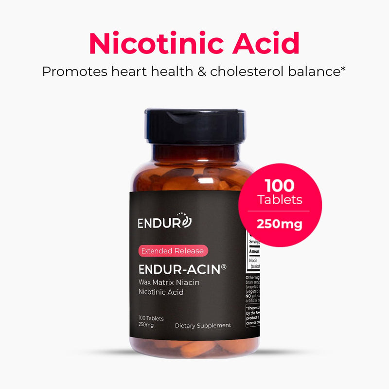 ENDUR-ACIN® Extended Release Niacin 250mg, Nicotinic Acid, 200 Tablets | Vegan, Gluten-Free, Flush-moderated extended release, 200-day supply, cGMP & UL-Certified, USA made 200 Count (Pack of 1)