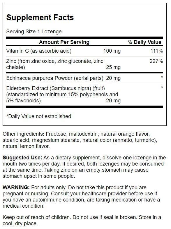 Swanson Zinc & Vitamin C Lozenges with Elderberry & Echinacea, 60 Fl Oz | Multifaceted Immune Support in a 4-in-1 Orange-Lemon Lozenge with Elderberry, Echinacea, Zinc and Vitamin C, Vegan