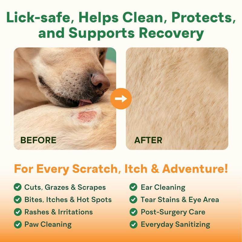 Sting-Free Wound & Skin Care Spray for Dogs, Cats & Pets | Vet-Grade Repair Mist for Cuts, Hot Spots, Rashes, Burns & Itch Relief | Non-Toxic, No Alcohol, Lick-Safe, No Residue (4 fl oz) 4 Oz