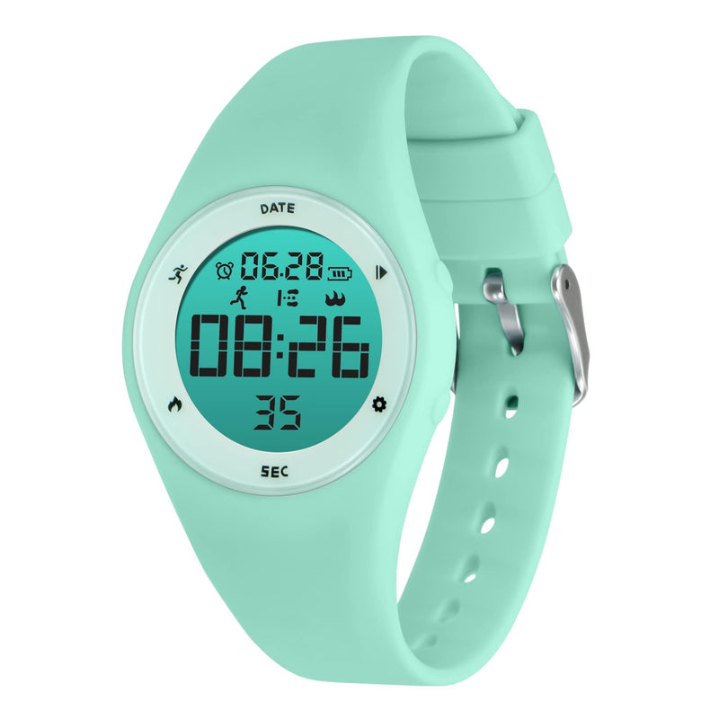 Kids Watches for Girls Boys Digital Sport Watch with Step Counter Pedometer Vibration Alarm Clock, No App Waterproof Fitness Tracker Kids Watch Boys Girls Teens Students Ages 5-16 121-F-LightGreen-W