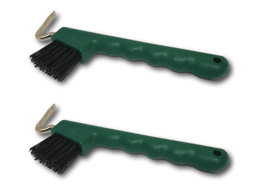 Hoof picker for horses, donkeys, goats hoof with extra sturdy brush and ergonomic handle (2x green) 2x green