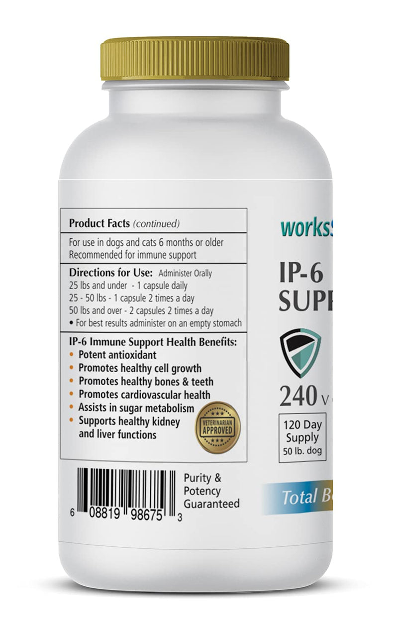 WorksSoWell IP-6 Immune Support for Dogs – 240 V-Caps – Helps Promote Healthy Bones, Teeth, Kidney, Liver Functions and Cardiovascular Health – Total Body Health and Immunity - PawsPlanet Australia