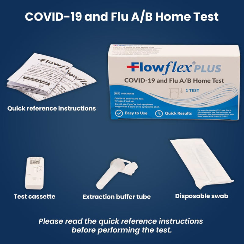 COVID & Flu Home Test by Flowflex Plus, Rapid Results in 15 Minutes, Trusted OTC COVID-19 & Flu A/B Testing Kit, FSA and HSA Eligible, Easy to Use & No Discomfort, 1 Pack 1 Test 1 Pack, 1 Test