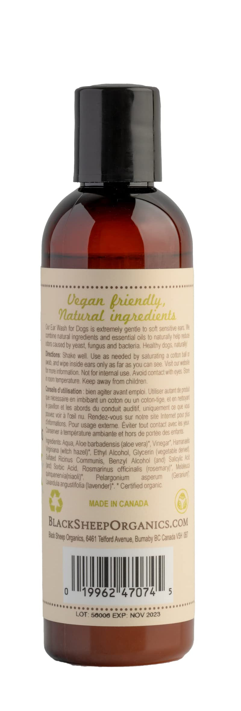 Natural Dog Ear Cleaner Solution - Dog Itchy Ears Treatment - Eliminates Odor & Waxy Buildup - Gentle Dog Ear Wash Formula - Made in Canda by Black Sheep Organics (4 fl oz) - PawsPlanet Australia