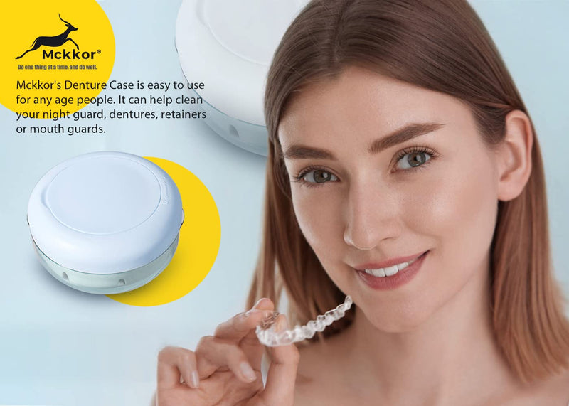 Denture cup, Definitely No-Leak Denture Bath Box for Traveling Perfectly, Denture Cup with Strainer & Mirror(White) White
