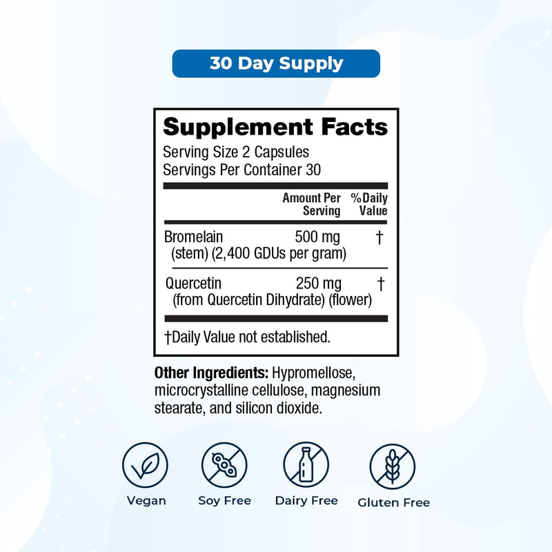 VitaMedica Bromelain & Quercetin Supplement - 500mg Bromelain 250mg Quercetin - 2400 GDU for Immunity, Joint Support, Inflammation and Muscle Recovery - 60 Vegan Capsules - 30 Servings (2 Pack) 60 Count (Pack of 2)