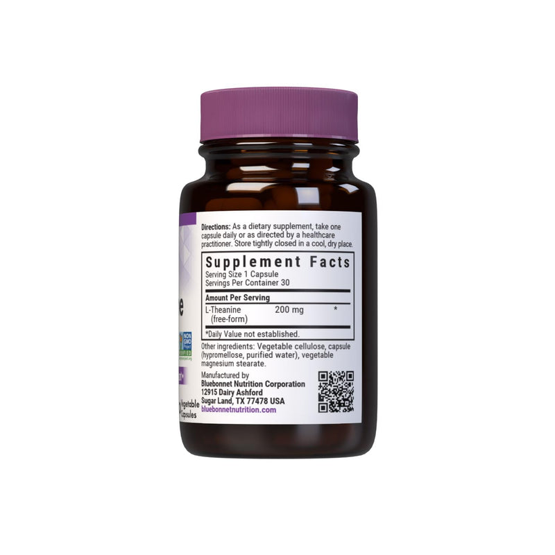 BlueBonnet Nutrition L-Theanine 200 mg, 30 Vegetable Capsules | Non-GMO, Vegan, Gluten-Free 30 Count (Pack of 1)
