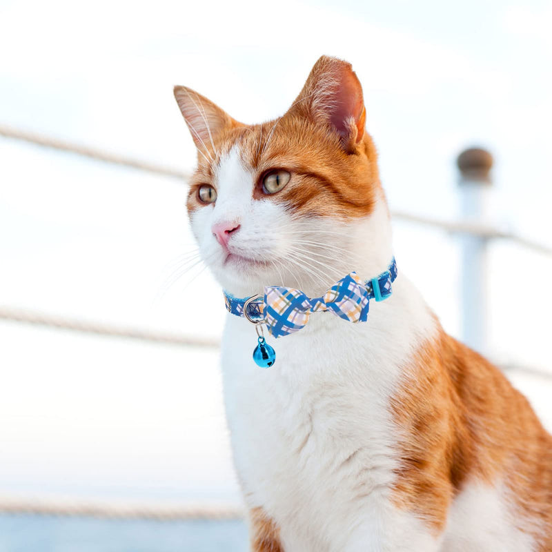 Breakaway Cat Collar with Removable Bow Tie and Bell, Cute Multi-Style Patterns, 3 Pack Safety Buckle Kitten Collars, Adjustable Pet Collar for Boy Cats Puppy Blue - BeesActive Australia
