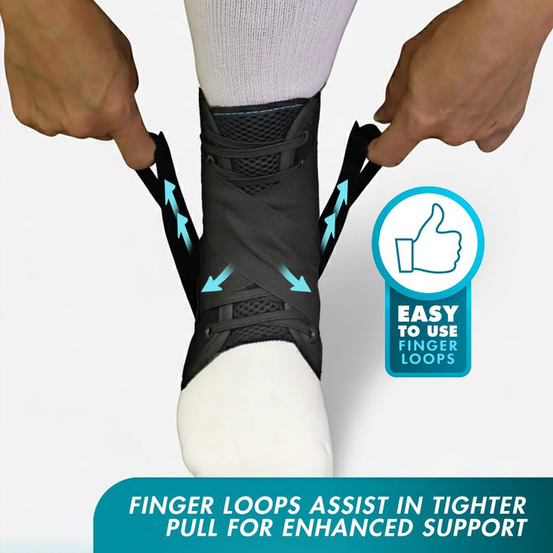Med Spec ASO Ankle Stabilizer - Lace Up Ankle Brace for Sprained Ankle and Peroneal Tendonitis, Orthopedic Ankle Support for Men, Women, Adults, Teens and Kids, Sports Injury Recovery Black Medium