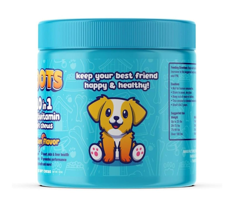 Toots 10-in-1 Multivitamin for Dogs -120ct Chicken Flavor Soft Chews for Hip and Joint, Skin and Coat, and Immune Support - Organic, Gluten-Free Dog Vitamins for All Breeds and Ages