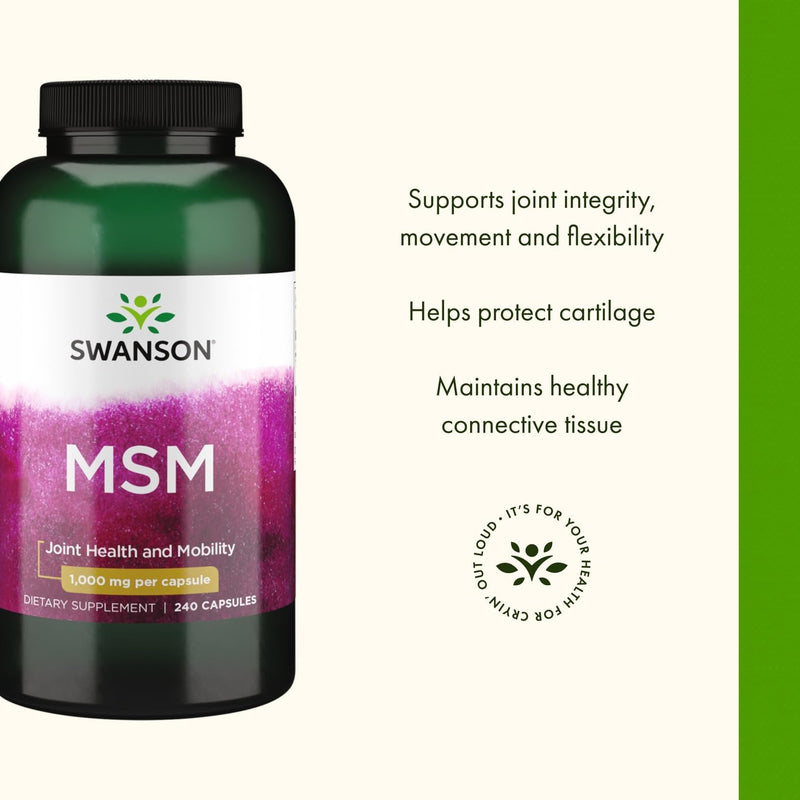 Swanson MSM - Essential Minerals Promoting Mobility & Joint Health Support - Helps to Maintain Connective Tissue Health Including Cartilage, Collagen, & Hair - (240 Capsules, 1000mg Each) 3 Pack 240 Count (Pack of 3)