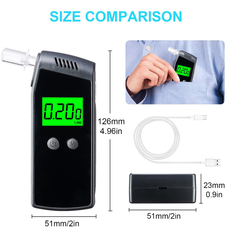Breathalyzer,Portable Alcohol Tester with USB Rechargeable,Professional-Grade Accuracy Breathalyzer with LCD Digital Display(10 Mouthpieces) - BeesActive Australia
