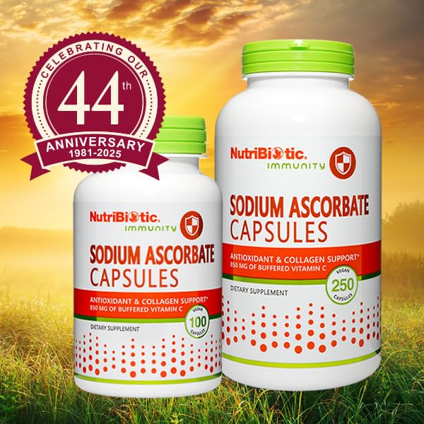 NutriBiotic - Sodium Ascorbate Buffered Vitamin C Capsules, 250 Ct | Vegan, Non-Acidic & Easier on Digestion Than Ascorbic Acid | Essential Immune Support & Antioxidant Supplement | Gluten & GMO Free Unflavored 250 Count (Pack of 1)