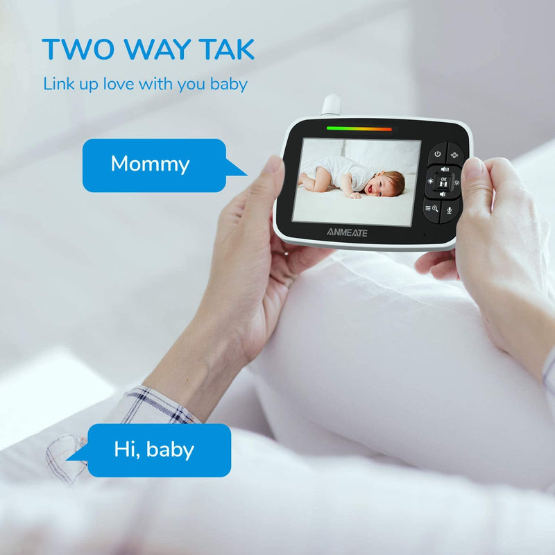 ANMEATE Baby Monitor with Remote Pan-Tilt-Zoom Camera,Large Display Video Baby Monitor with Camera and Audio |Infrared Night Vision |Two Way Talk | Room Temperature| Lullabies and 960ft Range（Black） Black - BeesActive Australia