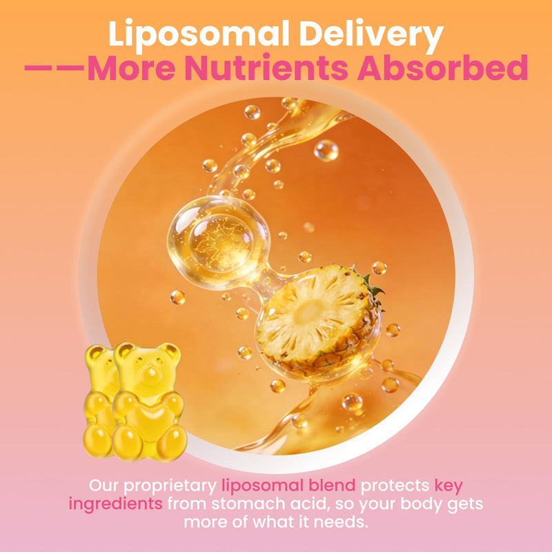 Liposomal Bromelain with Quercetin Gummies, 1000mg Bromelain Supplement | With Probiotics, Digestive Enzymes for Gut, Digestive & Immune Support for Women & Men, Sugar Free, Pineapple Flavor, 60 Ct