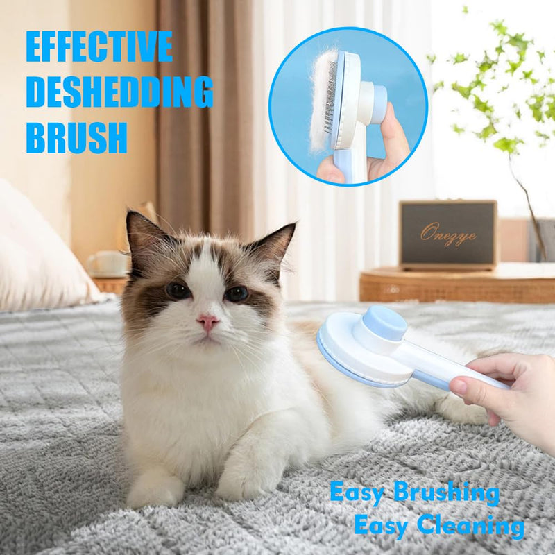 Cat Brush Grooming Kit 5pcs - Cat Brushes for indoor Cats, Cat Brush for Shedding for Long Haired Cats, Cat Brush for Matted Fur Hair, Pet Self Cleaning Kit with Flea Comb Set Blue - BeesActive Australia