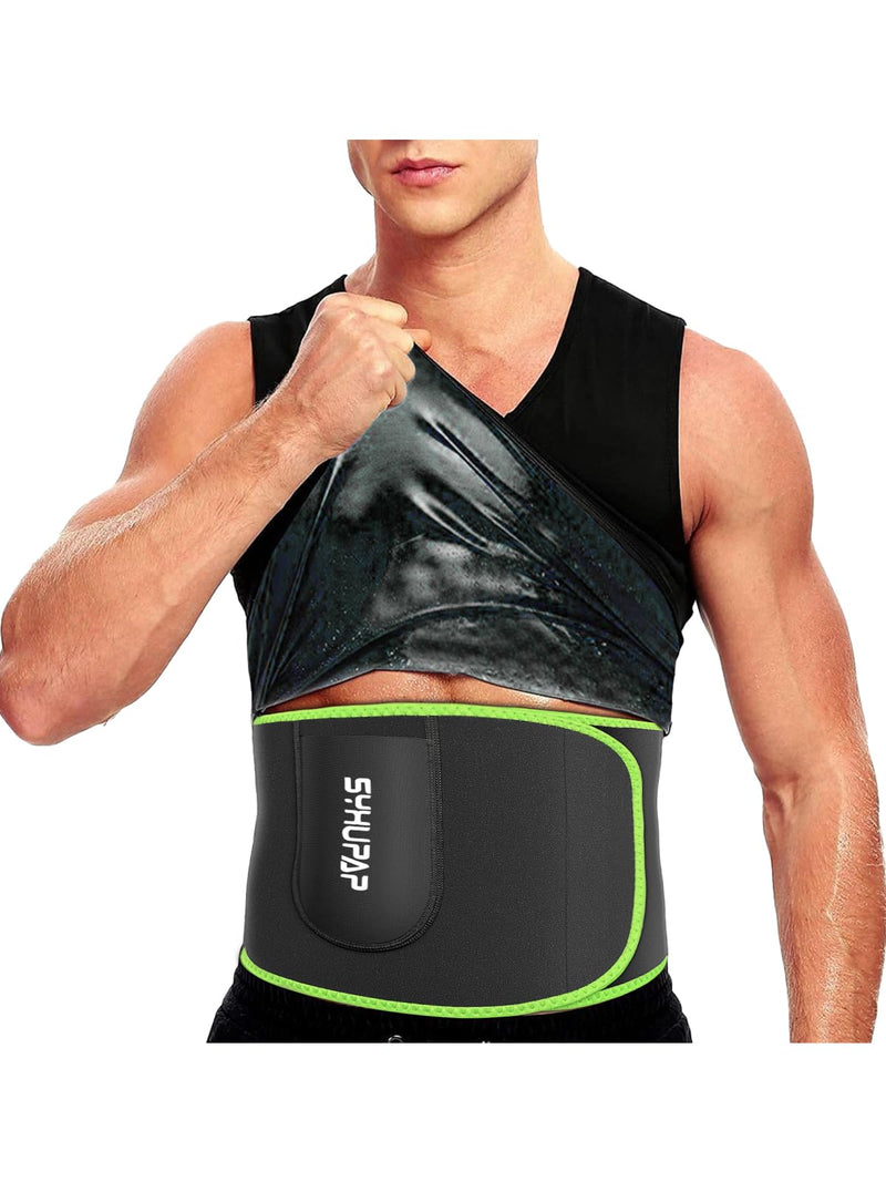 SYXUPAP Waist Trimmer Wrap, Waist Trainer for Women and Men, Sweat Band Waist Trainer for High-Intensity Training Workouts 2pc Green Medium