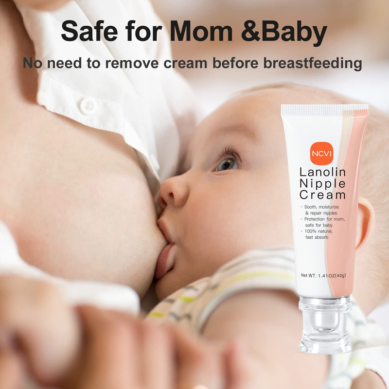 NCVI Pure Lanolin Nipple Cream for Breastfeeding, Nipple Crack Relief Care Cream for Breastfeeding Pain Suitable for Nursing Mothers/Pregnant Women, 100% Natural Ingredient -1.41 Ounces 1.41 Ounce (Pack of 1) - BeesActive Australia