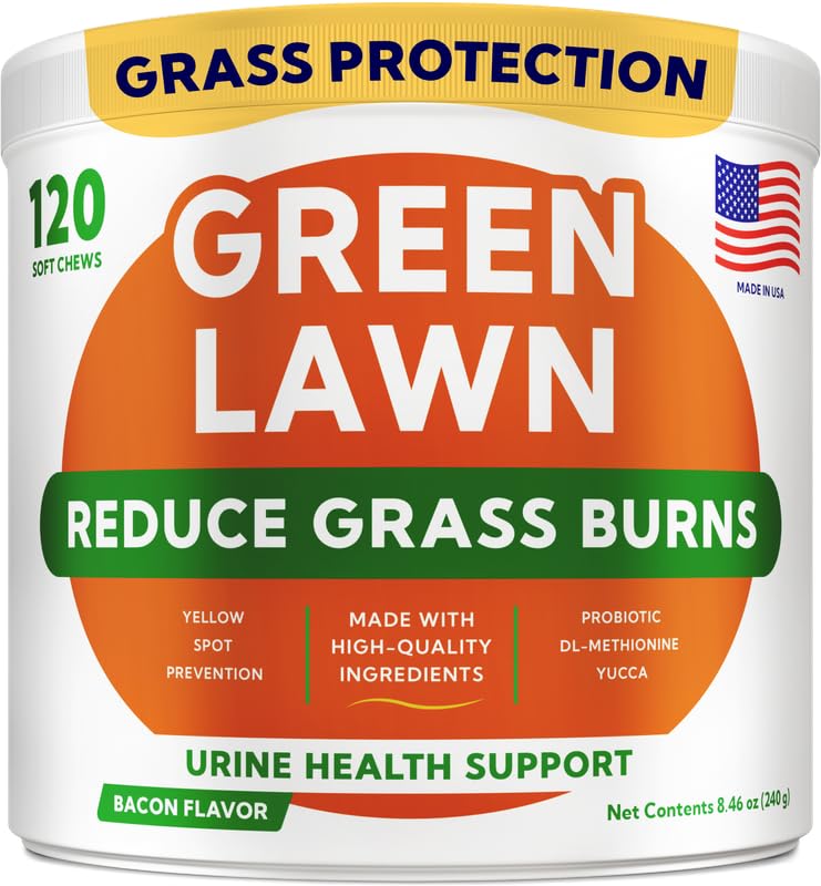 Green Grass Dog Chews for Lawn Protection – Dog Urine Neutralizer for Grass Burn Spots – Lawn Restore Treats – Made in USA – 120Ct Soft Chews 120Ct (Bacon)