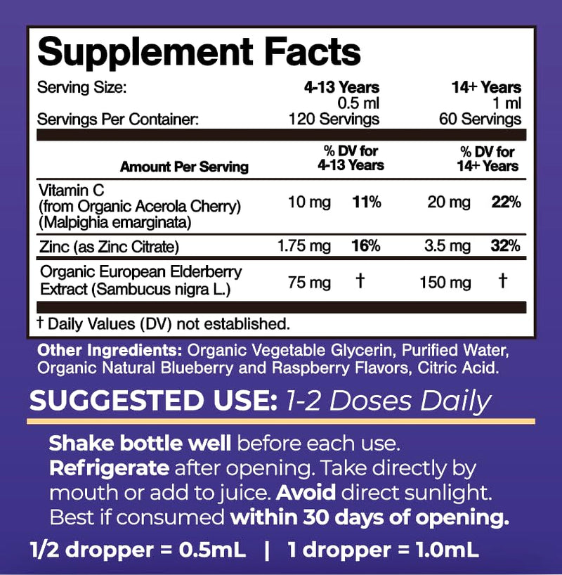 Tropical Oasis USDA Organic Elderberry Liquid Drops with Vitamin C & Zinc | Immune Support for Adults & Kids | Antioxidant | Sugar Free | Vegan | Non-GMO | 2 Fl Oz Elderberry Adults