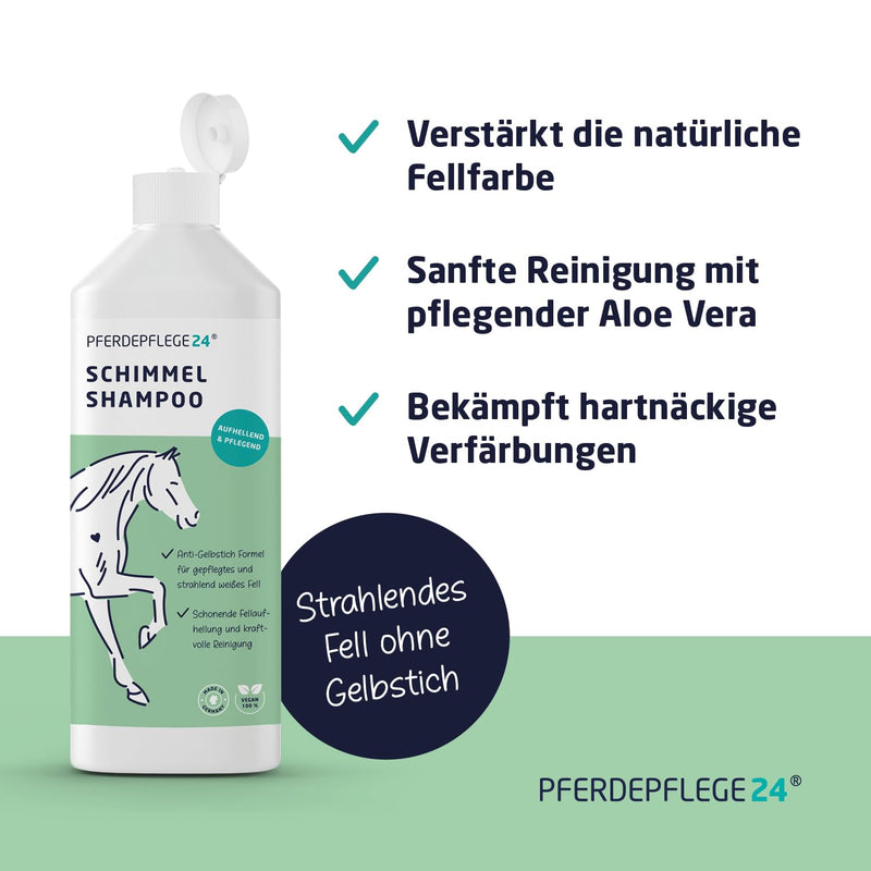 Pferdepflege24 mold shampoo horses 500ml - gentle cleaning that makes discoloration disappear - anti-yellowing horse shampoo for gentle fur whitening, intensive cleaning and care - BeesActive Australia