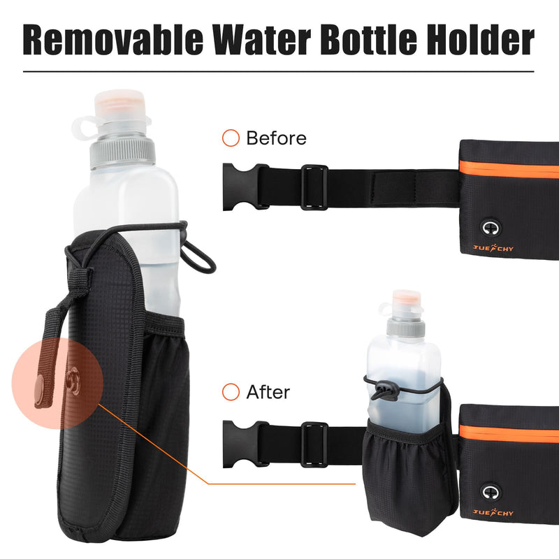 Running Belt with Water Bottle Holder: Detachable Bottle Pouch - Slim Running Belt - Large Capacity No Bounce for Walking(Bottles NOT Included) Black