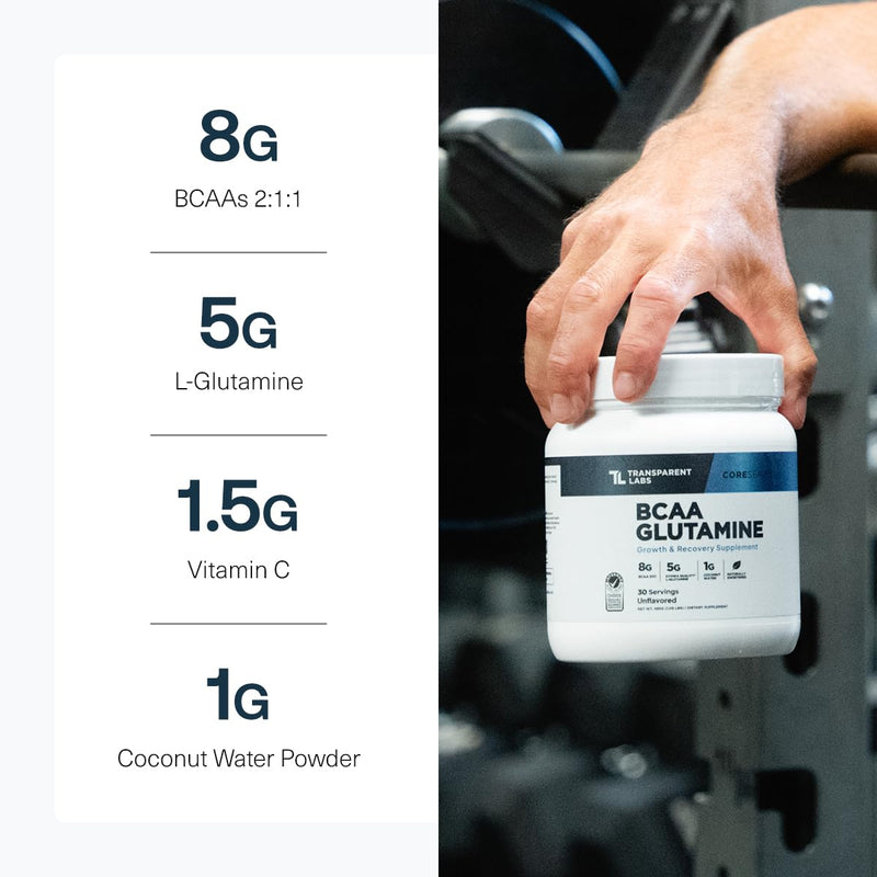 Transparent Labs BCAA Glutamine - 8000 mg of BCAA Powder Per Serving with L Glutamine for Post Workout Recovery, Muscle Growth, & Increased Endurance - 30 Servings, Tropical Punch 1.29 Pound (Pack of 1)